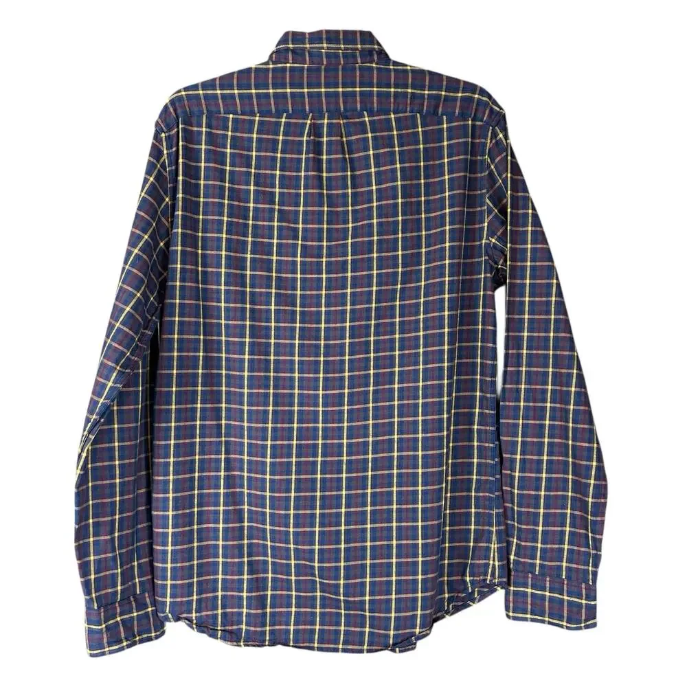 J.Crew Slim Men Shirt Size M Brown Blue Red Yellow Brushed Twill Plaid Button Up